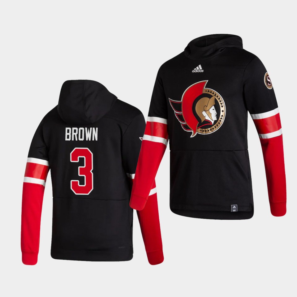 Men Ottawa Senators #3 Brown Black NHL 2021 Adidas Pullover Hoodie Jersey
